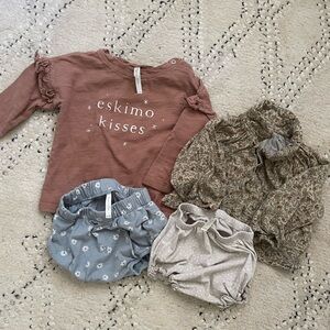 Rust 'eskimo kisses' and floral Long Sleeve Top + Floral and Dot Bloomers Set